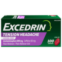 Excedrin Tension Headache, Aspirin-Free, Acetaminophen and Caffeine 500 mg/65 mg, Caplets - 100 Each 