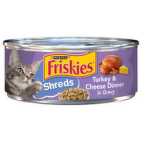 Friskies Cat Food, Shreds, Turkey & Cheese Dinner in Gravy, Adult