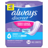 Always Discreet Pads, Moderate Long 4, Lightly Scented - 54 Each 