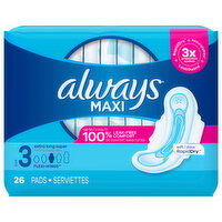 Always Pads, Extra Long Super, Maxi, Size 3 - 26 Each 