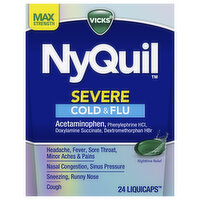 Vicks Cold & Flu, Severe, Max Strength, Nighttime Relief, LiquiCaps