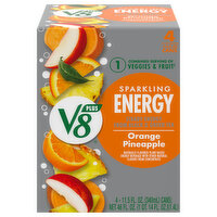 V8 Energy Beverage, Orange Pineapple, Sparkling - 4 Each 
