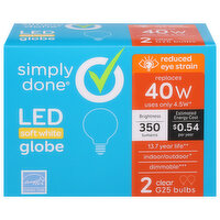 Simply Done Light Bulbs, LED, Globe, Soft White, 40 Watts - 2 Each 