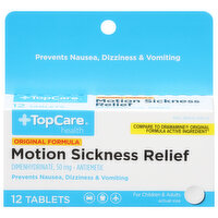 TopCare Motion Sickness Relief, Original Formula, 50 mg, Tablets - 12 Each 