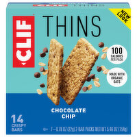 CLIF CLIF Thins - Chocolate Chip - Crispy Snack Bars - Made with Organic Oats - Non-GMO - Plant-Based - 100 Calorie Packs - 0.78 oz. (7 Pack)