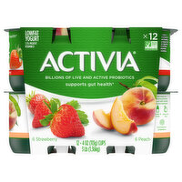 Activia Yogurt, Lowfat, Strawberry/Peach - 12 Each 
