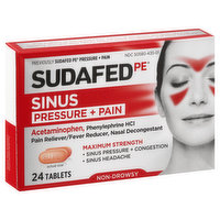 Sudafed Sinus Pressure + Pain, Non-Drowsy, Maximum Strength, Tablets - 24 Each 