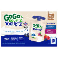 GoGo Squeez Yogurtz, Low Fat, Blueberry/Berry, On The Go, Variety Pack - 10 Each 