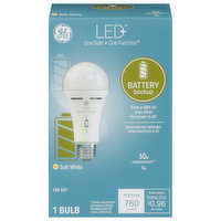GE Light Bulb, LED+, Battery Backup, Soft White, 8 Watts - 1 Each