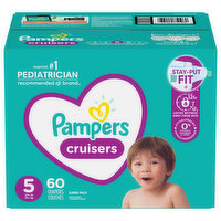 Pampers Diapers, Cruisers, 5 (27+ lb), Super Pack - 60 Each 