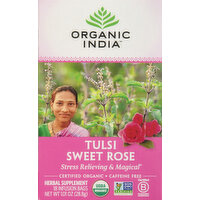 Organic India Tea, Tulsi Sweet Rose, Caffeine Free, Infusion Bags - 18 Each 