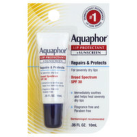 Aquaphor Lip Protectant, +Sunscreen, Broad Spectrum SPF 30 - 0.35 Ounce