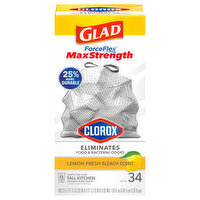 Glad Drawstring Bags, Kitchen, Tall, Max Strength, Lemon Fresh Bleach Scent, 13 Gallon - 34 Each 