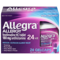 Allegra Allergy Relief, Indoor/Outdoor, 24 Hr, Non-Drowsy, Gelcaps - 24 Each