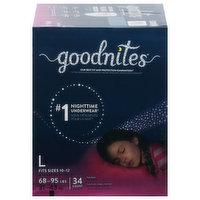 GoodNites Underwear, Nighttime, L (68-95 lbs), Girls - 34 Each
