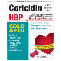 Coricidin Cold & Flu, HBP, Tablets - 20 Each 