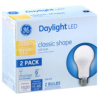 GE Light Bulbs, LED, Daylight, Classic Shape, 12 Watts, 2 Pack - 2 Each
