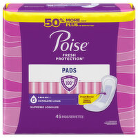 Poise Pads, Ultimate, Long - 45 Each 