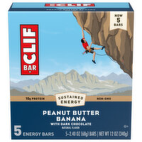 CLIF CLIF BAR - Peanut Butter Banana with Dark Chocolate Flavor - Made with Organic Oats - 10g Protein - Non-GMO - Plant Based - Energy Bars - 2.4 oz. (5 Pack) - 12 Ounce 