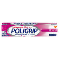 Poligrip Denture Adhesive Cream, Zinc Free, Original - 2.4 Ounce