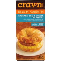 Crav'n Flavor Breakfast Sandwiches, Croissant, Sausage, Egg & Cheese - 2 Each