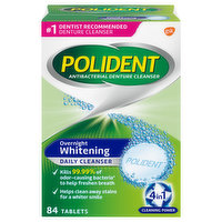 Polident Antibacterial Denture Cleanser, Triple Mint Freshness, Overnight Whitening, Tablets - 84 Each 