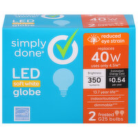 Simply Done Light Bulbs, LED, Globe, Soft White, 4.5 Watts - 2 Each 