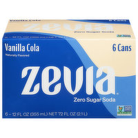 Zevia Soda, Zero Sugar, Vanilla Cola - 6 Each 