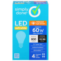 Simply Done Light Bulbs, LED, Frosted, Soft White, 8 Watts - 4 Each 