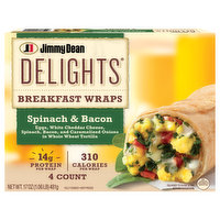 Jimmy Dean Breakfast Wraps, Spinach & Bacon - 4 Each 