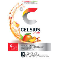 Celsius Energy Drink, Peach Mango Green Tea, 4 Pack - 4 Each 