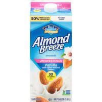 Almond Breeze Almondmilk, Unsweetened, Vanilla - 0.5 Gallon 