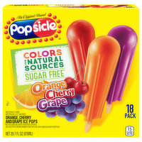 Popsicle Ice Pops, Sugar Free, Orange/Cherry/Grape, 18 Pack - 18 Each
