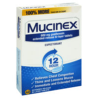 Mucinex Expectorant, 600 mg, 12 Hour, Extended-Release Bi-Layer Tablets - 40 Each 