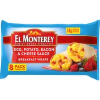 El Monterey Breakfast Wraps, Egg, Potato, Bacon & Cheese Sauce, Family Size, 8-Pack - 28.8 Ounce 