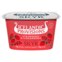 Icelandic Provisions Skyr, Low Fat, Strawberry & Lingonberry, Thick & Creamy - 5.3 Ounce 