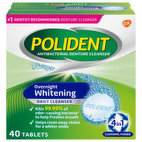 Polident Denture Cleanser, Antibacterial, Overnight Whitening, 4in1, Tablets