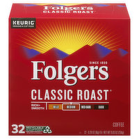 Folgers Coffee, Medium, Classic Roast, K-Cup Pods - 32 Each 