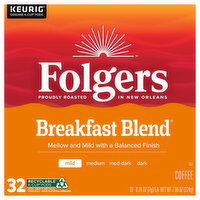 Folgers Coffee, Mild, Breakfast Blend, K-Cup Pods - 32 Each 