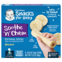 Gerber Teething Sticks, Banana, Soothe 'n' Chew, Sitter (6+ Months) - 6 Each