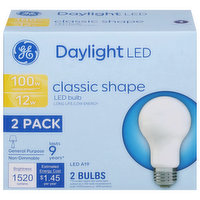 GE Light Bulbs, LED, Daylight, Classic Shape, 12 Watts, 2 Pack