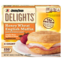Jimmy Dean Sandwiches, Canadian Bacon, Egg White & Cheese, Honey Wheat English Muffin - 4 Each