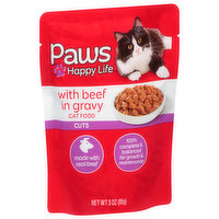 Paws Happy Life Cat Food, with Beef in Gravy, Cuts - 3 Ounce