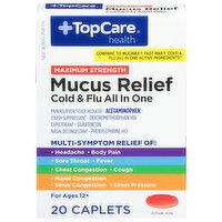 TopCare Mucus Relief, Maximum Strength, Cold & Flu All in One, Caplets