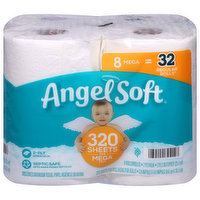 Angel Soft Bathroom Tissue, Unscented, Mega Roll, 2 Ply - 8 Each 