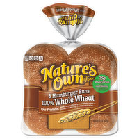 Nature's Own Hamburger Buns, 100% Whole Wheat - 8 Each 