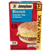 Jimmy Dean Sandwiches, Sausage, Egg & Cheese, Biscuit, Family Pack - 12 Each