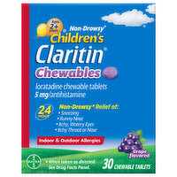 Claritin Indoor & Outdoor Allergies, Non-Drowsy, 10 mg, Chewable Tablets, Ages 2+ Years - 30 Each 