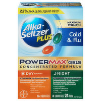Alka-Seltzer Plus Cold & Flu, Maximum Strength, Day/Night, PowerMax Gels - 24 Each 