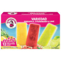 La Michoacana Frozen Fruit Bars, Pineapple, Strawberry & Lime, Mini - 12 Each 